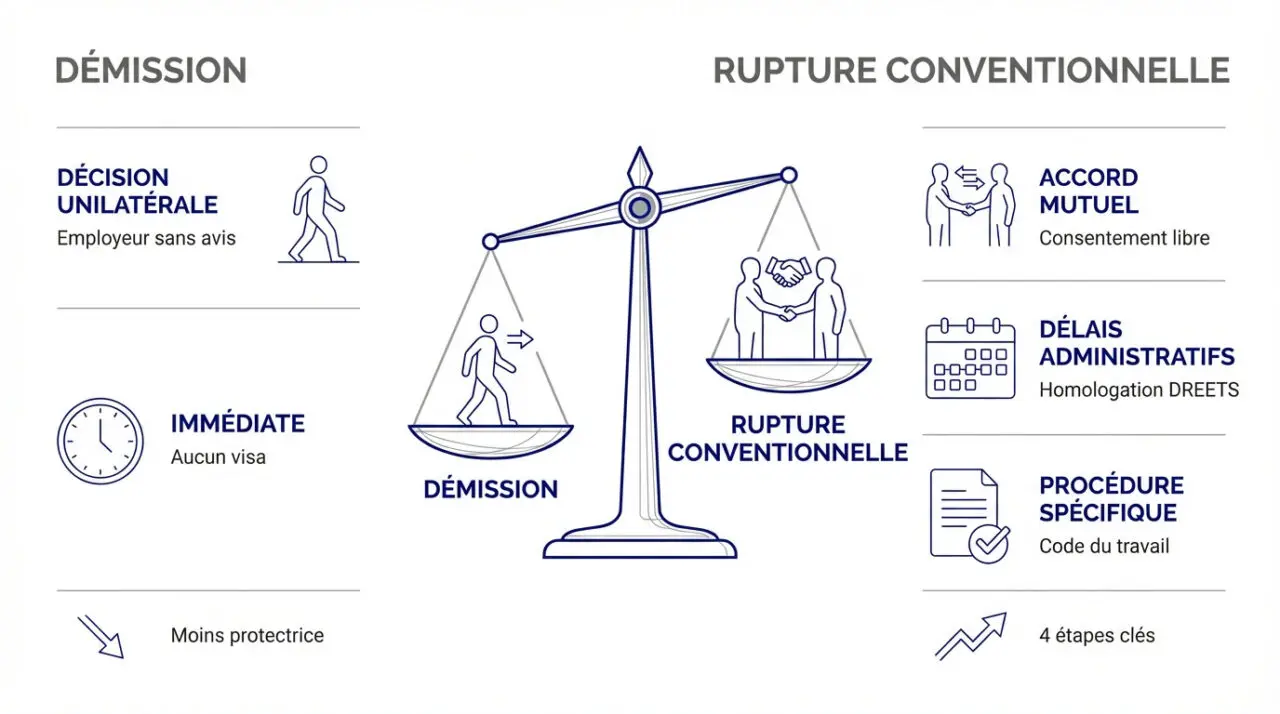 Comparaison entre démission et rupture conventionnelle pour un salarié