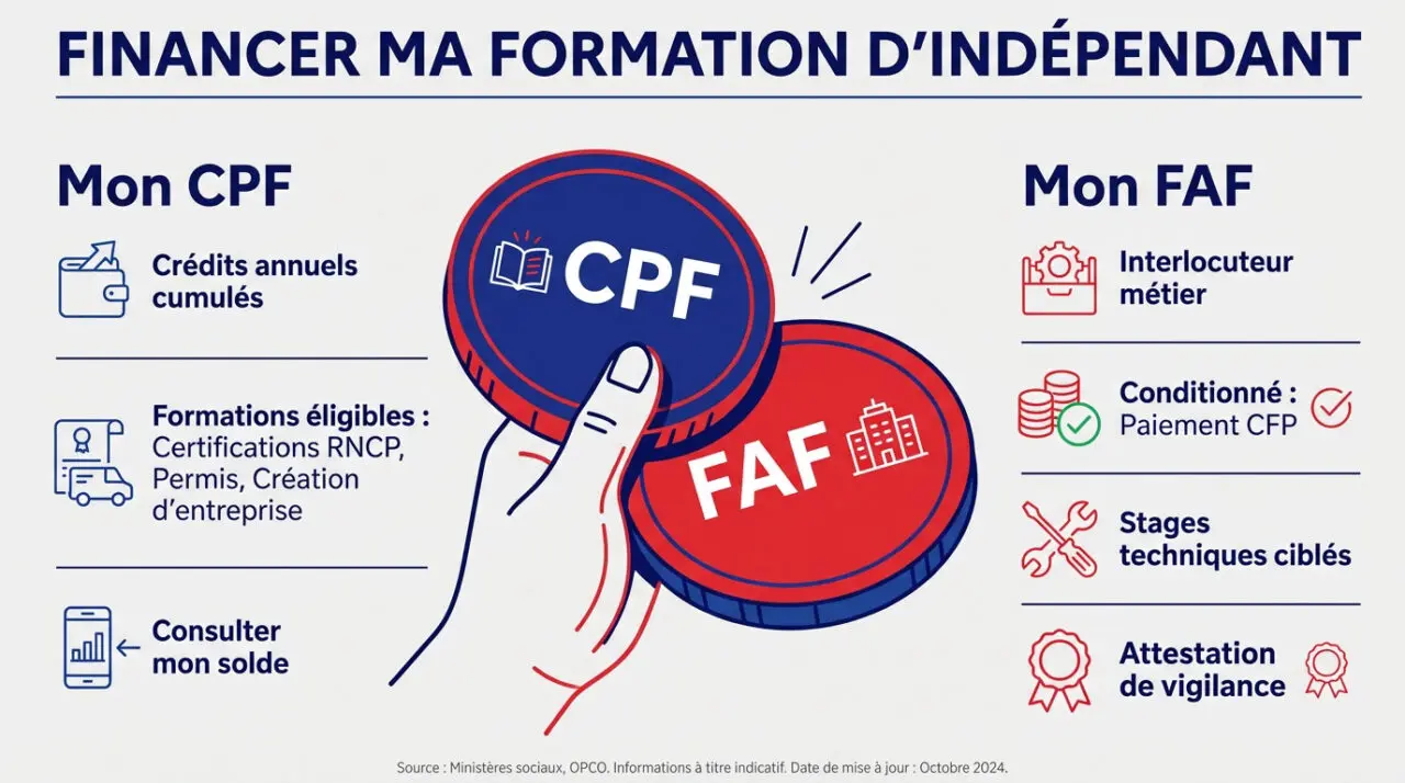 Indépendant consultant son ordinateur pour financer sa formation via le CPF et le FAF