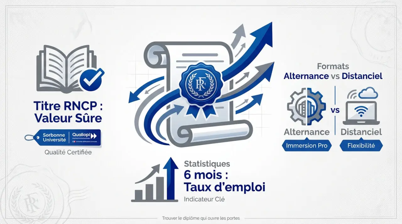 Infographie comparative des diplômes RNCP et taux de retour à l'emploi