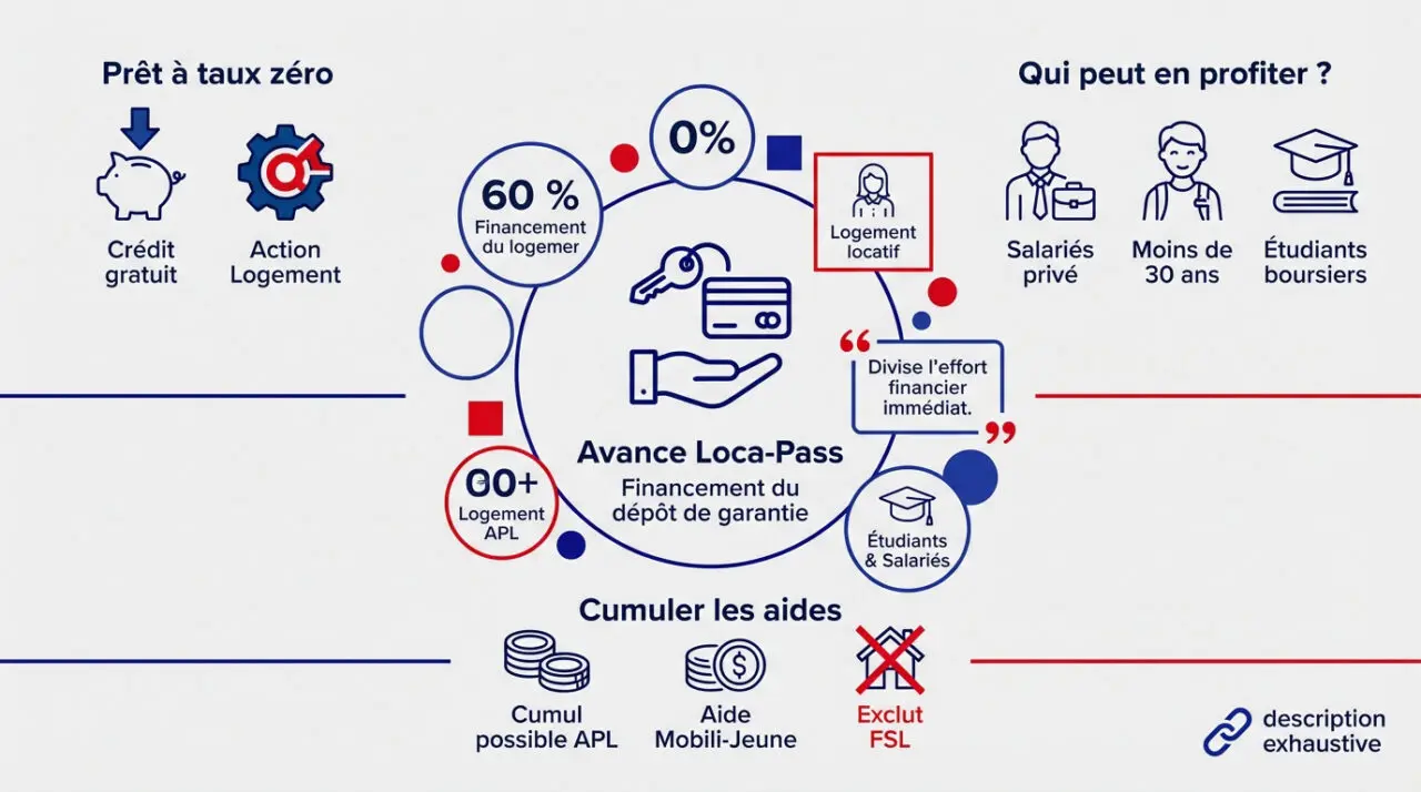 Infographie expliquant le fonctionnement de l'avance Loca-Pass pour le dépôt de garantie