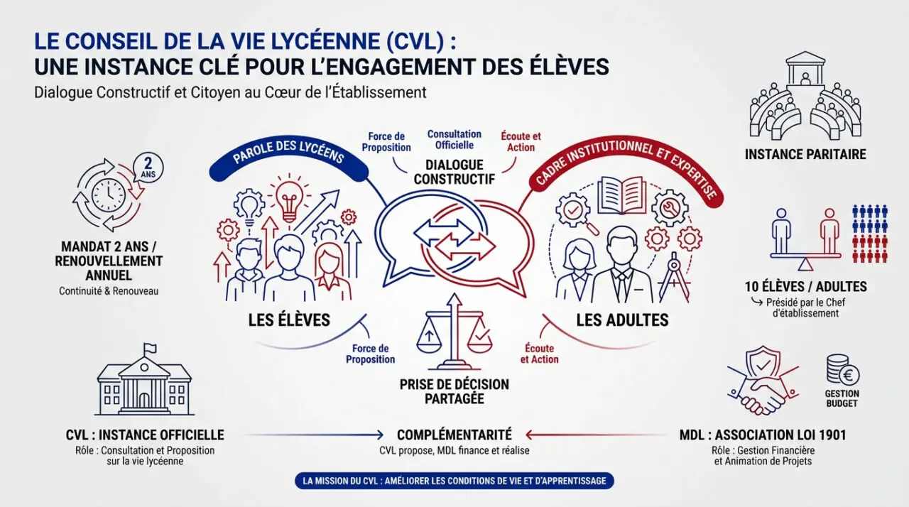 Des lycéens discutant lors d'une réunion du Conseil de la vie lycéenne