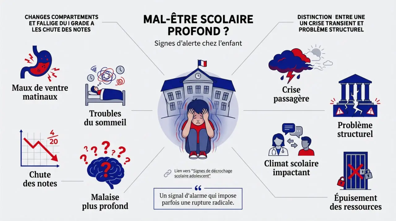 Adolescent pensif devant son lycée illustrant le mal-être scolaire