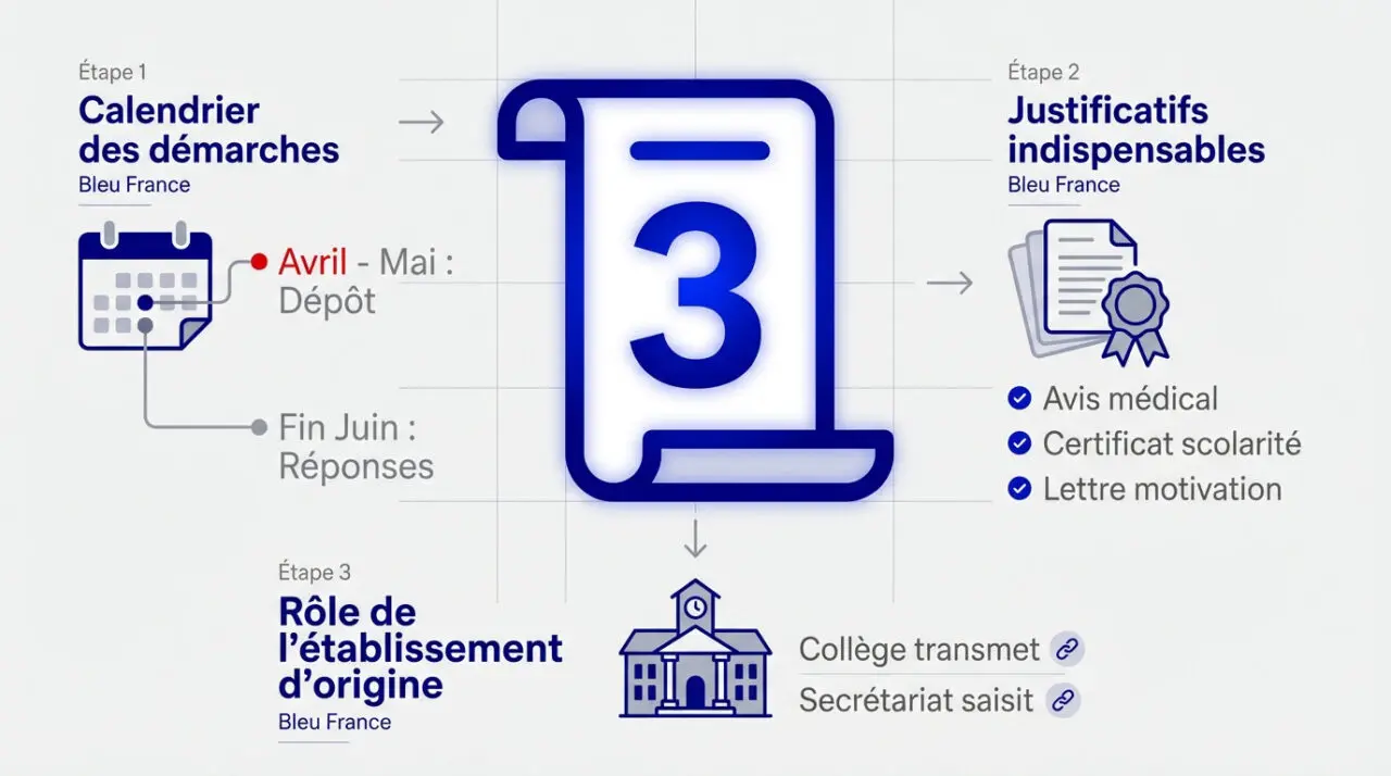 Schéma des étapes pour déposer un dossier de dérogation au lycée