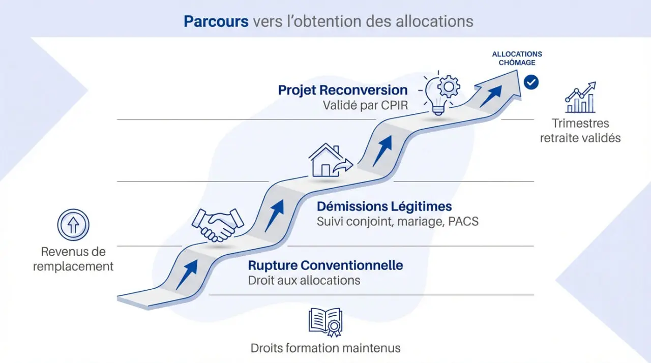 Schéma des étapes pour obtenir les allocations chômage après une rupture de contrat