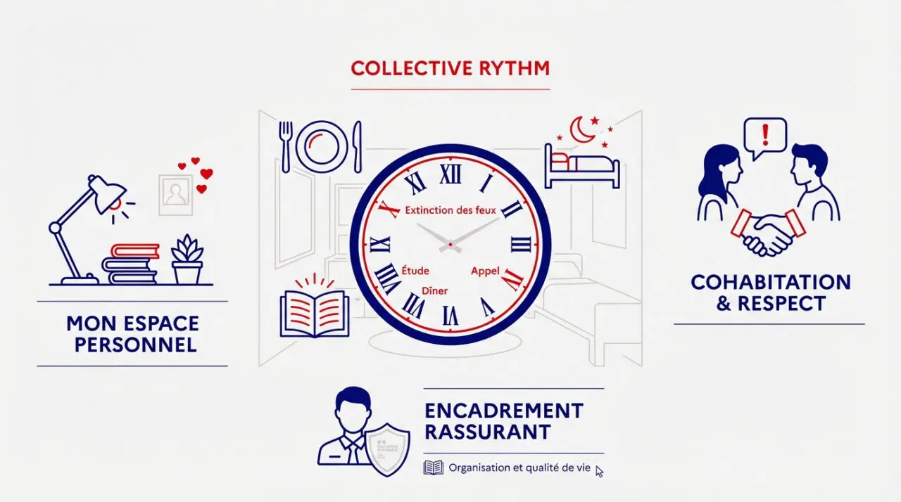 Infographie des rythmes collectifs et de l'emploi du temps à l'internat